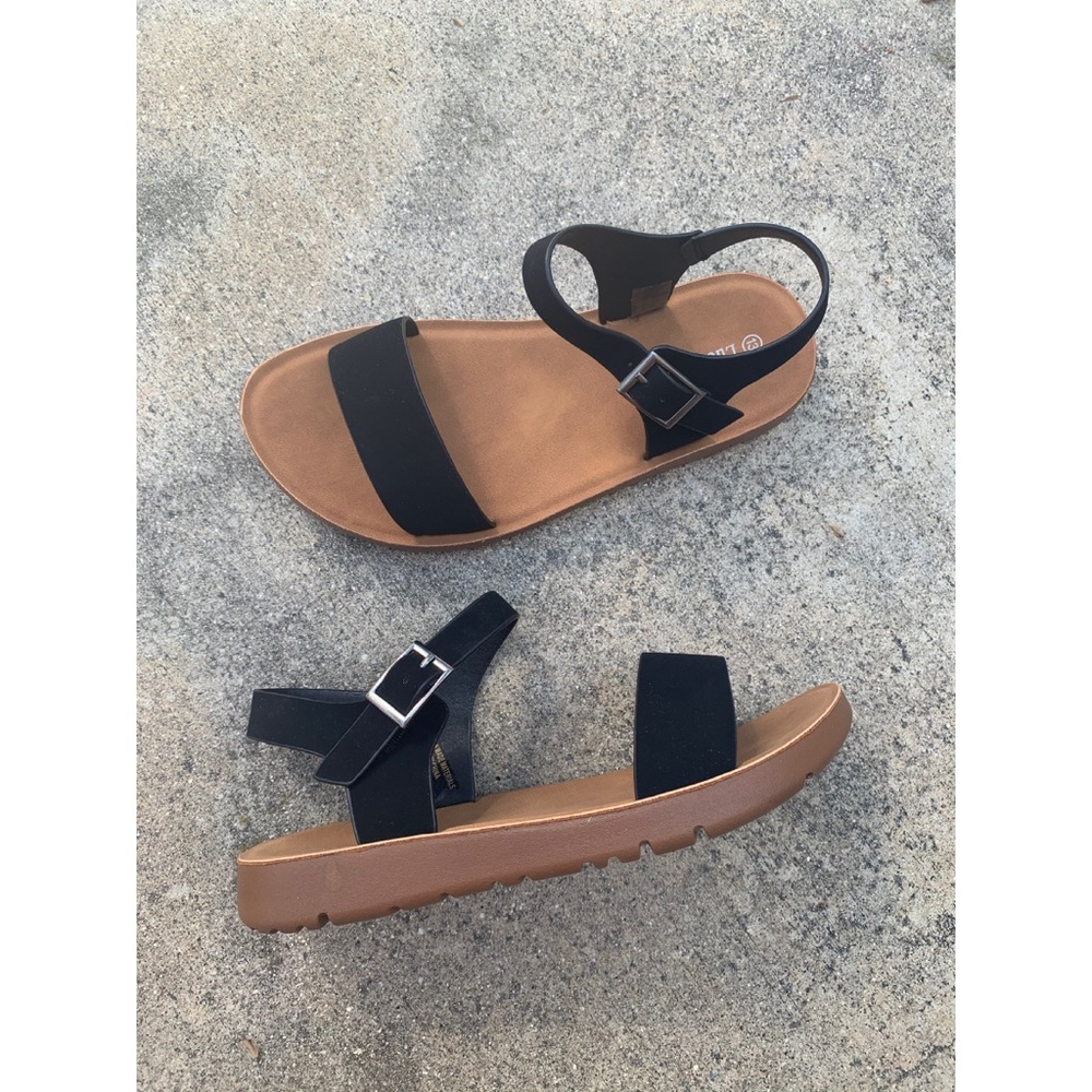 Little Girls/Kids Black Nubuck Ankle Strap Sandals